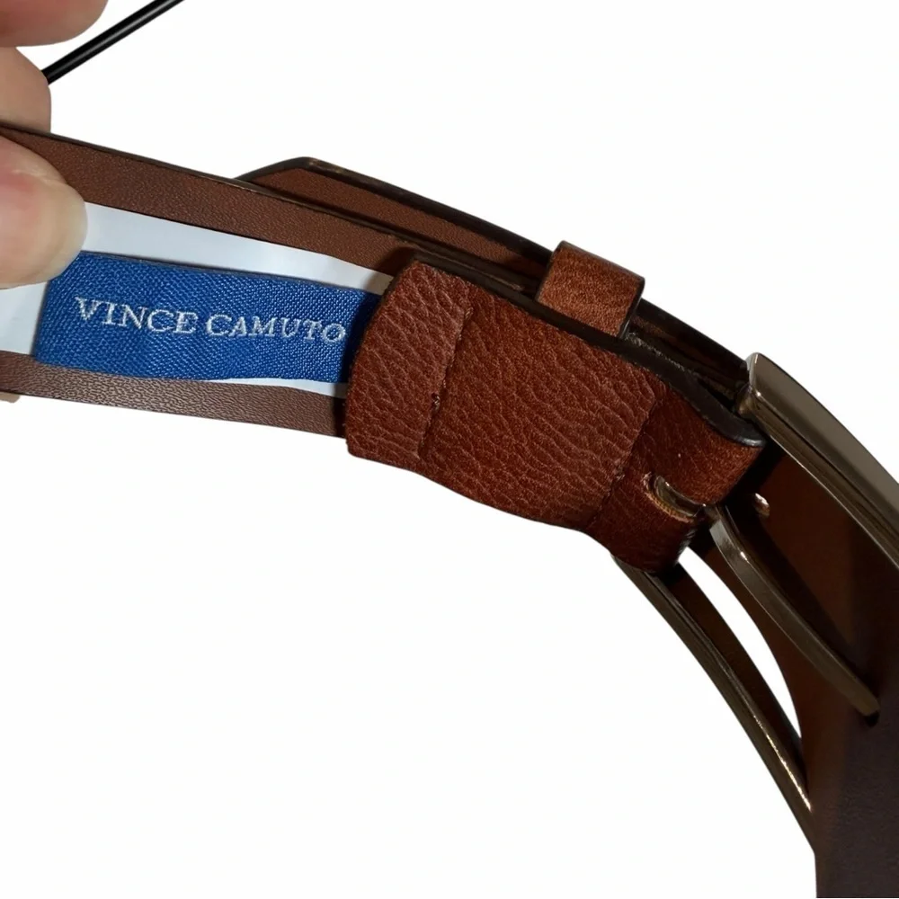 Vince Camuto Brown Genuine Leather Belt Size 32 80 Classic Silver Buckle